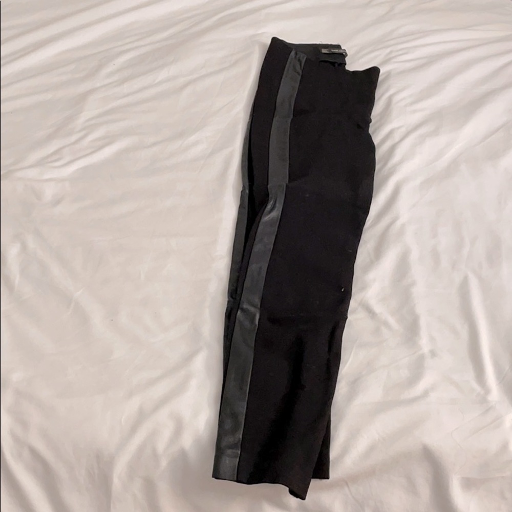 High waist leggings, faux leather stripes.